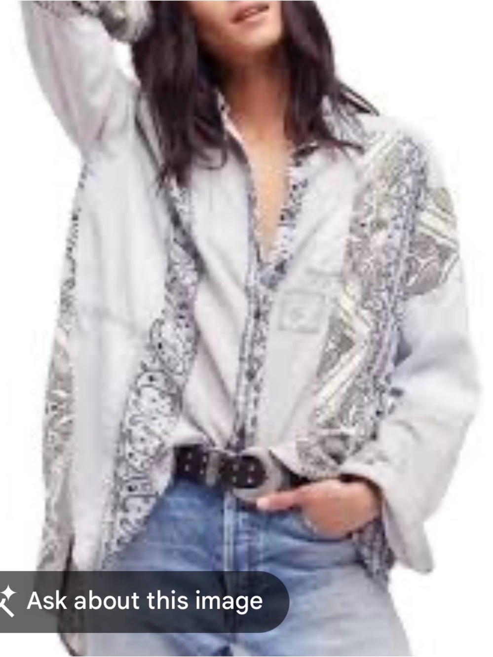 Free People All Patched Up Boho Paisley Button-Up Shirt Sz M